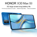 กล้องหลังคู่, สแกนลายนิ้วมือด้านข้าง, แบตเตอรี่ 5000mAh, หน้าจอ 7.09 นิ้ว Magic UI 5.0 (Android R) Dimensity 900 Octa Core สูงสุด 2.4GHz, เครือข่าย: 5G, NFC, ไม่รองรับ Google Play, X30 Max 5G 8GB+128GB