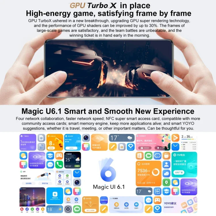 กล้องหลังสามตัว, สแกนลายนิ้วมือบนหน้าจอ, 6.78 นิ้ว Magic UI 6.1 Dimensity 9000 Octa Core สูงสุด 3.05GHz, เครือข่าย: 5G, OTG, NFC, ไม่รองรับ Google Play, Honor 70 Pro+ 5G 12GB+256GB