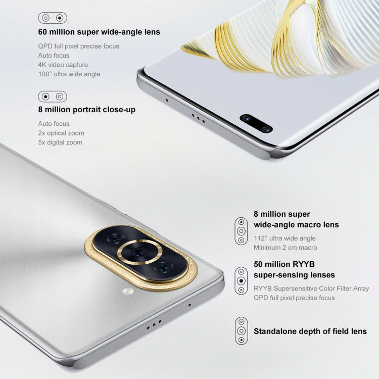 กล้องหลังสามตัว + กล้องหน้าคู่, สแกนลายนิ้วมือบนหน้าจอ, 6.78 นิ้ว HarmonyOS 2 Qualcomm Snapdragon 778G 4G Octa Core สูงสุด 2.42GHz, เครือข่าย: 4G, OTG, NFC, ไม่รองรับ Google Play, nova 10 Pro 4G 256GB