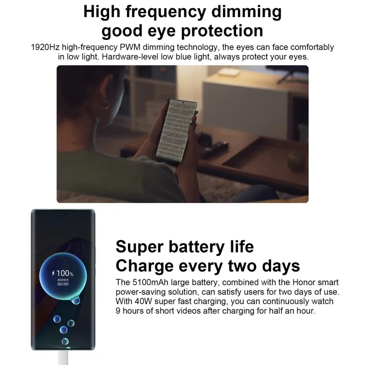 กล้องหลังคู่, สแกนลายนิ้วมือบนหน้าจอ, แบตเตอรี่ 5100mAh, 6.67 นิ้ว Magic UI 6.1 / Android 12 Snapdragon 695 Octa Core สูงสุด 2.2GHz, เครือข่าย: 5G, OTG, ไม่รองรับ Google Play, 6GB+128GB