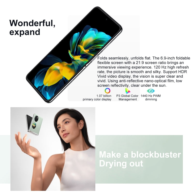 กล้องหลังคู่, สแกนลายนิ้วมือด้านข้าง, 6.9 นิ้ว + 1.04 นิ้ว HarmonyOS 3.0 Snapdragon 778G Octa Core สูงสุด 2.42GHz, เครือข่าย: 4G, OTG, NFC, ไม่รองรับ Google Play, 128GB Obsidian Black, 128GB Silver, 128GB Pink, 128GB Mint Green