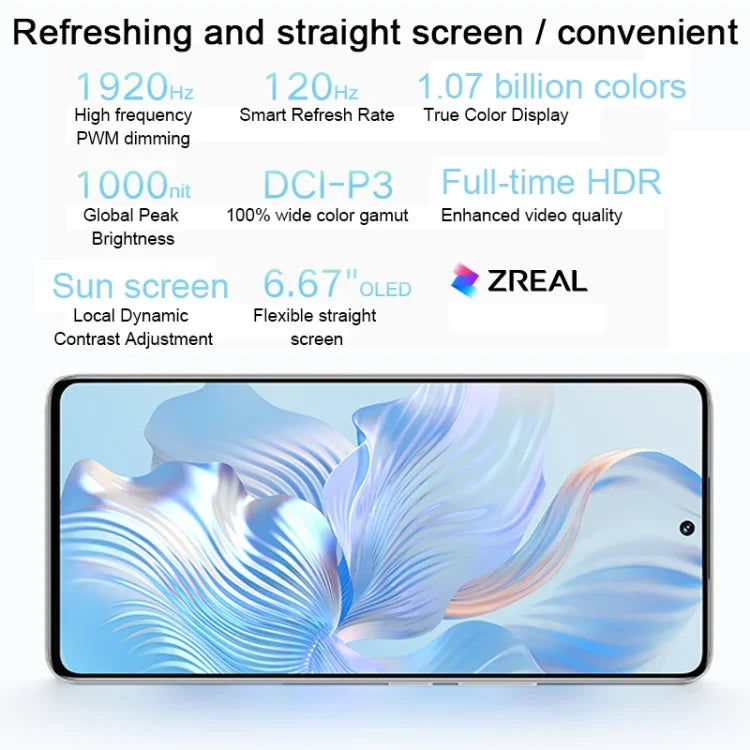 กล้องหลังสามตัว, สแกนลายนิ้วมือบนหน้าจอ, หน้าจอ 6.67 นิ้ว Magic UI 7.0 Qualcomm Snapdragon 8+ Gen1 Octa Core ความเร็วสูงสุด 3.0GHz, เครือข่าย: 5G, OTG, NFC, ไม่รองรับ Google Play, Honor 80 Pro Flat 5G, 12GB+256GB