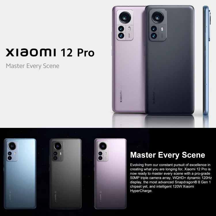 กล้องหลังสามตัว, สแกนใบหน้าและสแกนลายนิ้วมือบนหน้าจอ, แบตเตอรี่ 4600mAh, หน้าจอ 6.73 นิ้ว MIUI 13 / Android 12 Snapdragon 8 Gen 1 Octa Core ความเร็วสูงสุด 3.0GHz, เครือข่าย: 5G, NFC, Xiaomi 12 Pro เวอร์ชันยุโรปทั่วโลก
