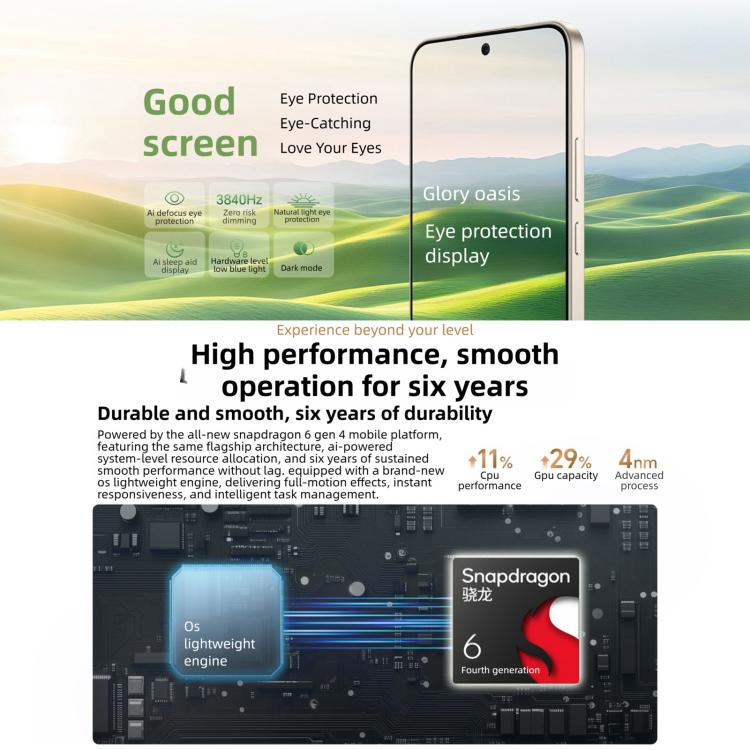 Honor X70 เวอร์ชันอัปเดต, 8GB+256GB, สแกนลายนิ้วมือบนหน้าจอ, 6.79 นิ้ว MagicOS 10.0 / Android 16 Snapdragon 6 Gen 4 Octa Core, เครือข่าย: 5G, OTG, NFC, รองรับ Google Play, 8GB+256GB