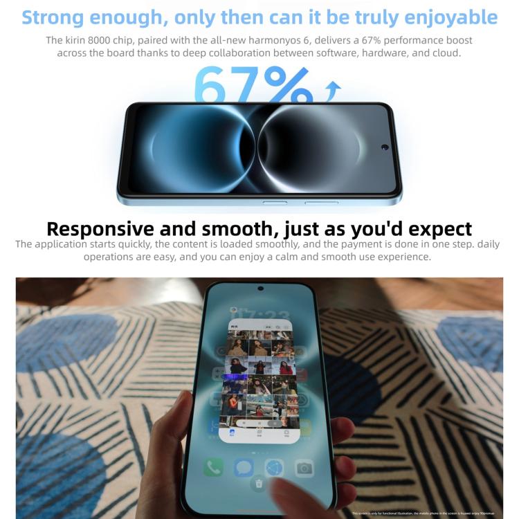 HUAWEI Enjoy 90 Plus, 8GB+256GB, สแกนลายนิ้วมือด้านข้าง, 6.67 นิ้ว HarmonyOS 6.0 Kirin 8000, OTG, ไม่รองรับ Google Play, 8GB+256GB