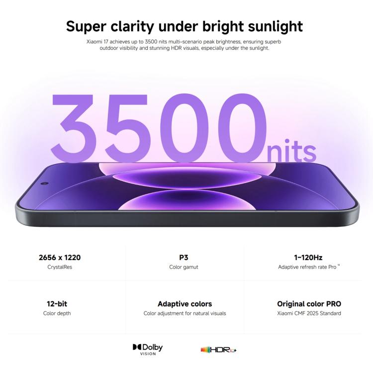 Xiaomi 17 Global, 12GB+256GB, สแกนลายนิ้วมืออัลตราโซนิก, 6.3 นิ้ว Xiaomi HyperOS 3 Snapdragon 8 Elite Gen 5 Octa Core, NFC, เครือข่าย: 5G, 12GB+256GB