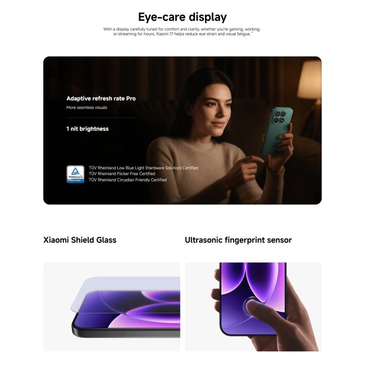 Xiaomi 17 Global, 12GB+256GB, สแกนลายนิ้วมืออัลตราโซนิก, 6.3 นิ้ว Xiaomi HyperOS 3 Snapdragon 8 Elite Gen 5 Octa Core, NFC, เครือข่าย: 5G, 12GB+256GB