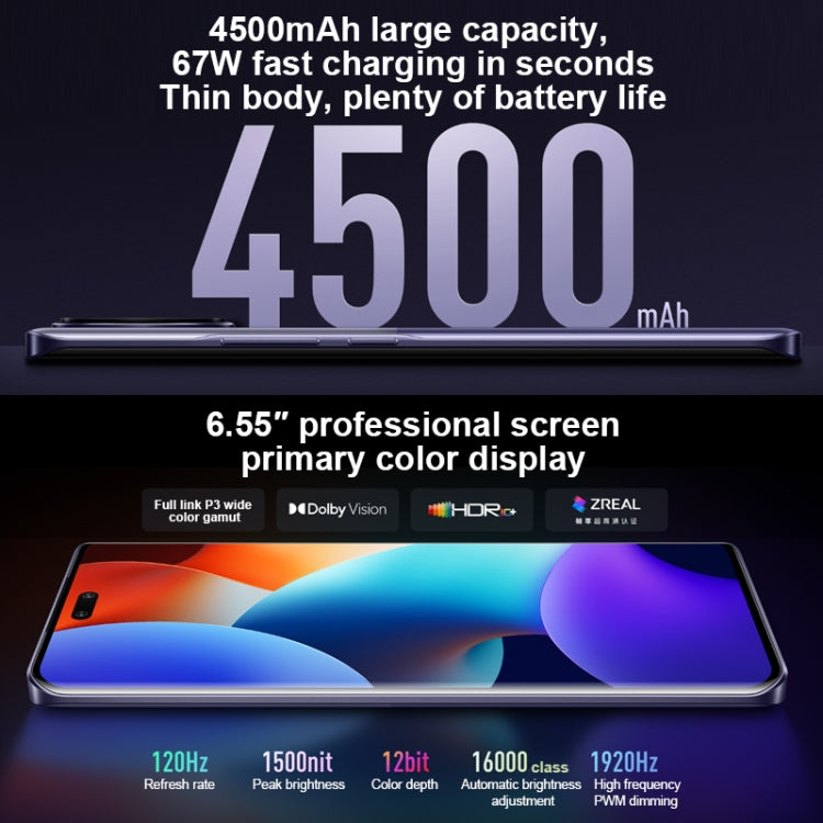 กล้องหลังสามตัว + กล้องหน้าคู่, สแกนลายนิ้วมือบนหน้าจอ, แบตเตอรี่ 4500mAh, หน้าจอ 6.55 นิ้ว MIUI 14 Dimensity 8200-Ultra Octa Core 4nm สูงสุด 3.1GHz, เครือข่าย: 5G, NFC, 16GB+1TB