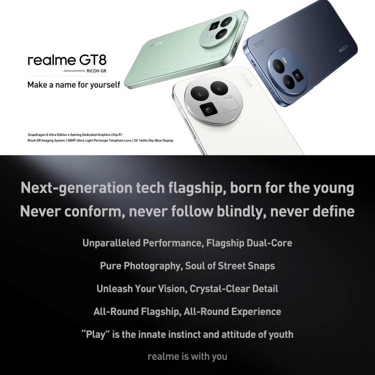 Realme GT8, 12GB+256GB, 6.79 นิ้ว Realme UI 7.0 Android 16 Snapdragon 8 Elite Octa Core, NFC, OTG, เครือข่าย: 5G, 12GB+512GB, Realme GT8, 12GB+512GB