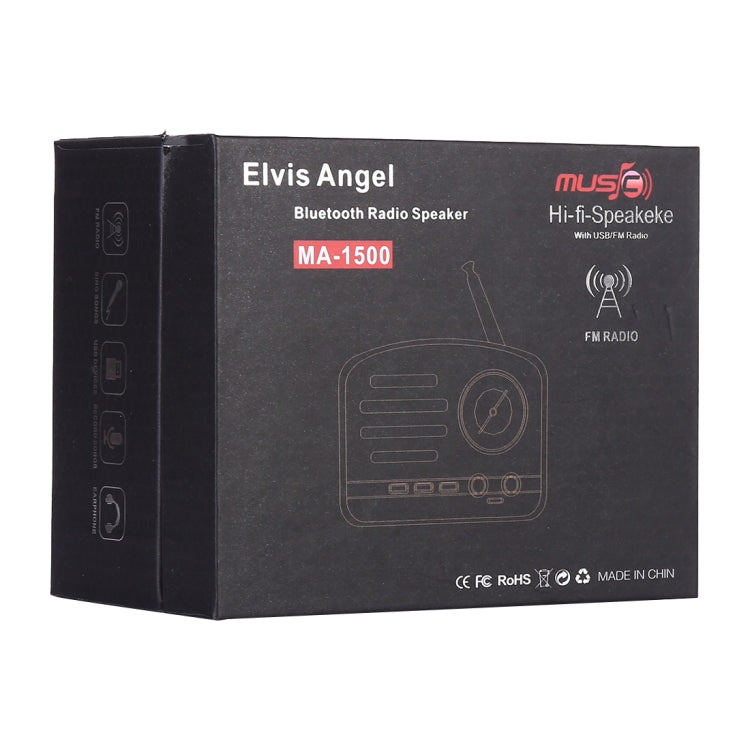 ลำโพงวิทยุ HiFi Bluetooth สไตล์เรโทร Angel MA-1500 พร้อมไฟ LED สี รองรับ USB & FM & AUX 3.5 มม.