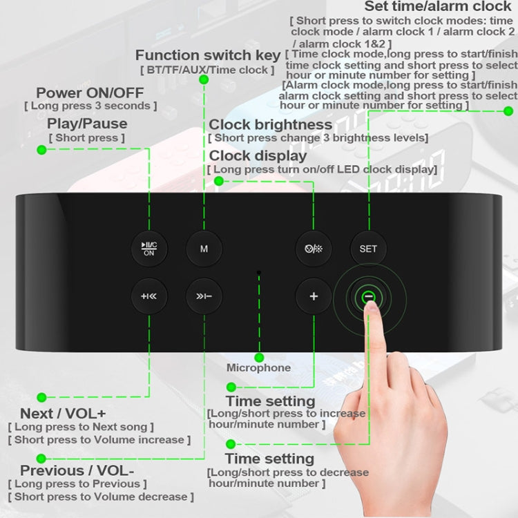ลำโพงบลูทูธ AEC BT501 5.0 ขนาดเล็กพร้อมไฟ LED & นาฬิกาปลุก & นาฬิกา & กระจก รองรับการ์ด TF 32G, BT501