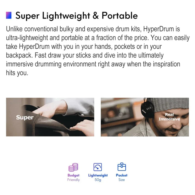 Hyperdrum ชุดกลองเสมือนจริงแบบสัมผัสอัจฉริยะ เครื่องดนตรีพกพา, Hyperdrum ชุดกลองเสมือนจริงแบบสัมผัส