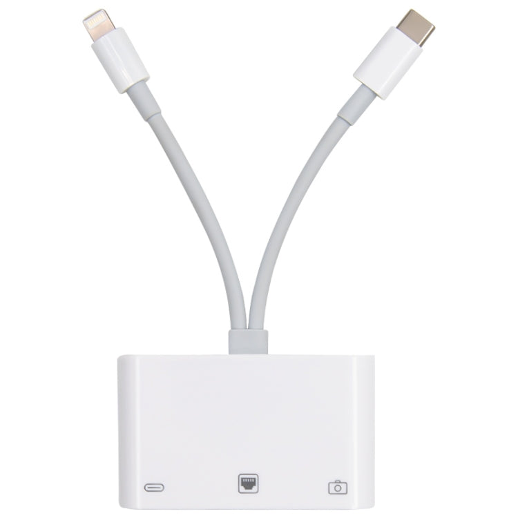 NK-107 Pro อะแดปเตอร์ 3 in 1 USB-C / Type-C + 8 Pin ตัวผู้ เป็น USB + RJ45 + 8 Pin ชาร์จตัวเมีย, NK-107 Pro