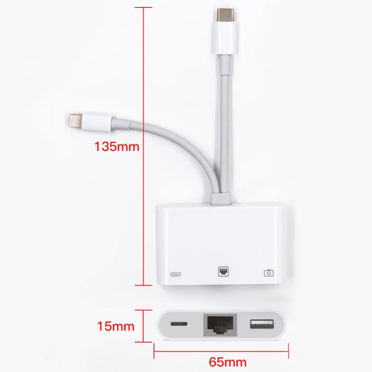 NK-107 Pro อะแดปเตอร์ 3 in 1 USB-C / Type-C + 8 Pin ตัวผู้ เป็น USB + RJ45 + 8 Pin ชาร์จตัวเมีย, NK-107 Pro