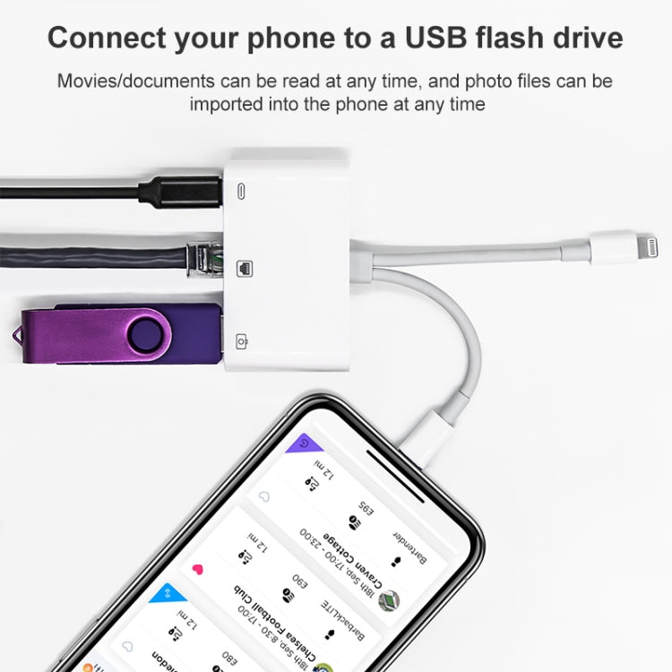 NK-107 Pro อะแดปเตอร์ 3 in 1 USB-C / Type-C + 8 Pin ตัวผู้ เป็น USB + RJ45 + 8 Pin ชาร์จตัวเมีย, NK-107 Pro