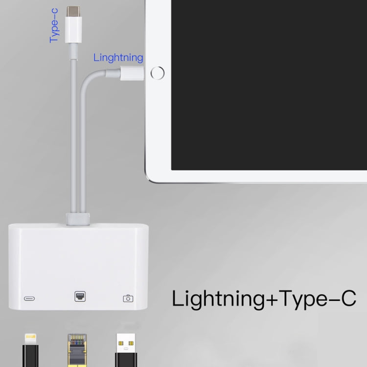 NK-107 Pro อะแดปเตอร์ 3 in 1 USB-C / Type-C + 8 Pin ตัวผู้ เป็น USB + RJ45 + 8 Pin ชาร์จตัวเมีย, NK-107 Pro