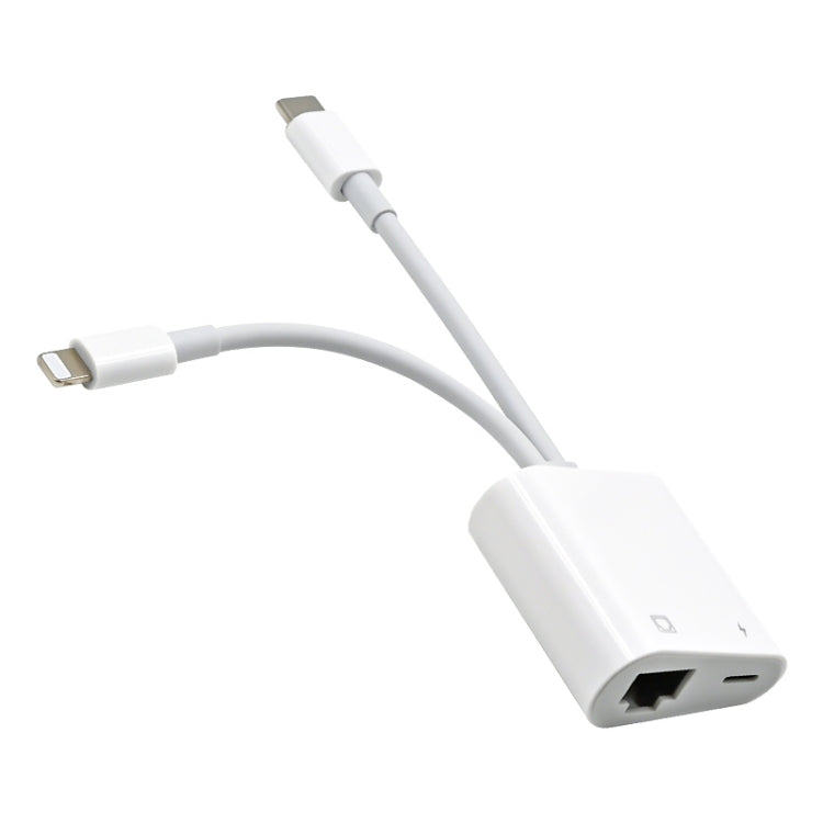 NK-1035 Pro อะแดปเตอร์ 2 in 1 USB-C / Type-C + 8 Pin ตัวผู้ เป็น RJ45 + 8 Pin ชาร์จตัวเมีย, NK-1035 Pro