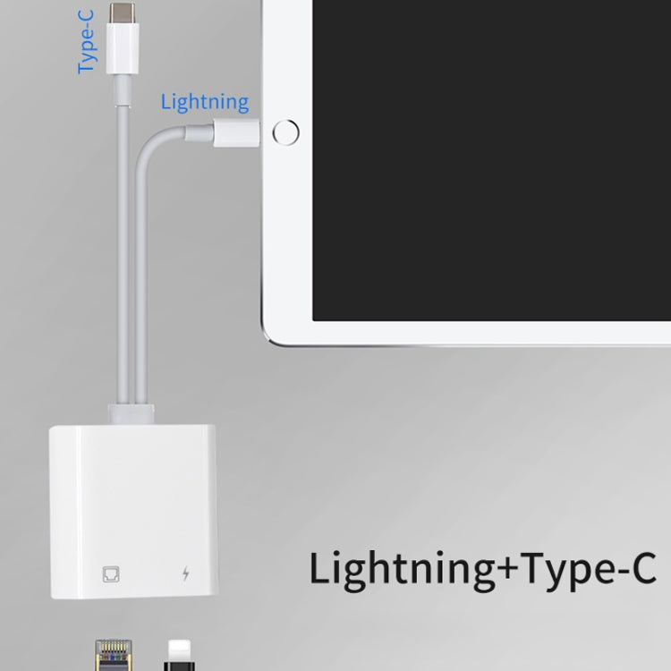 NK-1035 Pro อะแดปเตอร์ 2 in 1 USB-C / Type-C + 8 Pin ตัวผู้ เป็น RJ45 + 8 Pin ชาร์จตัวเมีย, NK-1035 Pro