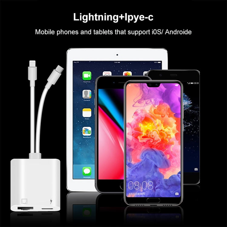NK-1035 Pro อะแดปเตอร์ 2 in 1 USB-C / Type-C + 8 Pin ตัวผู้ เป็น RJ45 + 8 Pin ชาร์จตัวเมีย, NK-1035 Pro