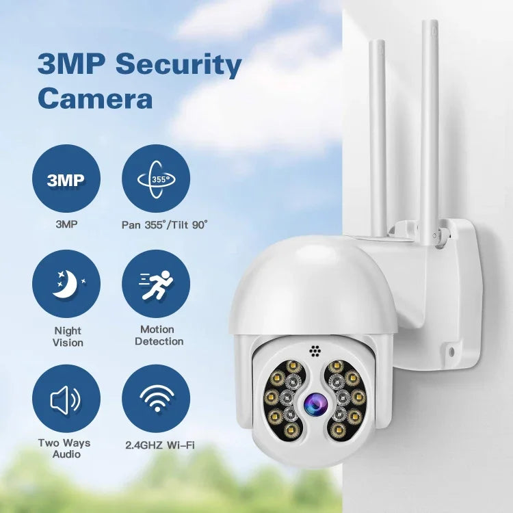 Tuya QX56 กล้อง IP ไร้สาย 2.4G กันน้ำ IP66 ความละเอียด 3 ล้านพิกเซล รองรับ Amazon Alexa & Google Home & การตรวจจับการเคลื่อนไหว & เสียงสองทาง & การมองเห็นกลางคืนสีเต็มรูปแบบ & การ์ด TF, ปลั๊ก EU, รองรับ Amazon Alexa & Google Home