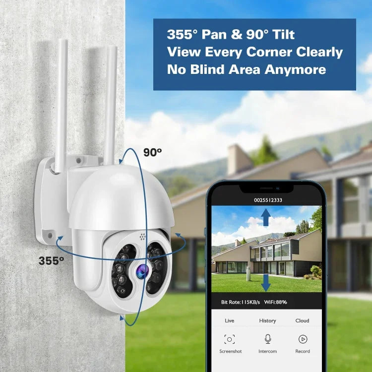 Tuya QX56 กล้อง IP ไร้สาย 2.4G กันน้ำ IP66 ความละเอียด 3 ล้านพิกเซล รองรับ Amazon Alexa & Google Home & การตรวจจับการเคลื่อนไหว & เสียงสองทาง & การมองเห็นกลางคืนสีเต็มรูปแบบ & การ์ด TF, ปลั๊ก EU, รองรับ Amazon Alexa & Google Home