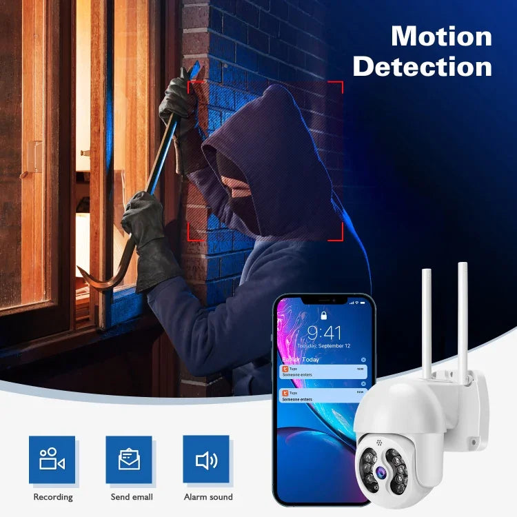 Tuya QX56 กล้อง IP ไร้สาย 2.4G กันน้ำ IP66 ความละเอียด 3 ล้านพิกเซล รองรับ Amazon Alexa & Google Home & การตรวจจับการเคลื่อนไหว & เสียงสองทาง & การมองเห็นกลางคืนสีเต็มรูปแบบ & การ์ด TF, ปลั๊ก EU, รองรับ Amazon Alexa & Google Home