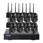 กล้องโดมไร้สาย 8 ช่อง ความละเอียด 3 ล้านพิกเซล ESCAM WNK618 ระบบรักษาความปลอดภัย NVR HD รองรับการตรวจจับการเคลื่อนไหว เสียงสองทาง อินฟราเรดกลางคืนสีเต็ม และการ์ด TF ปลั๊กยุโรป, WNK618