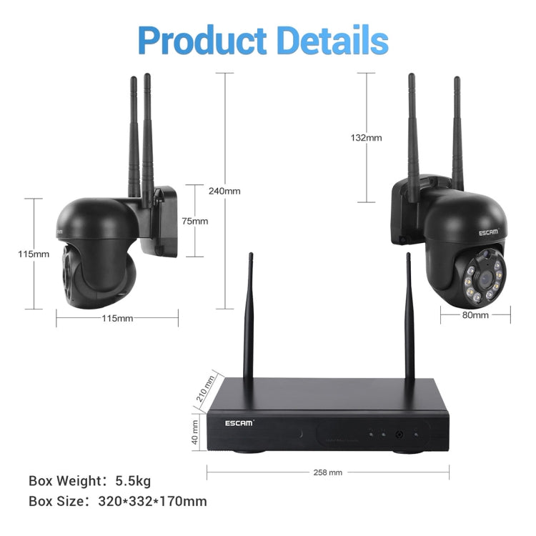 กล้องโดมไร้สาย 8 ช่อง ความละเอียด 3 ล้านพิกเซล ESCAM WNK618 ระบบรักษาความปลอดภัย NVR HD รองรับการตรวจจับการเคลื่อนไหว เสียงสองทาง อินฟราเรดกลางคืนสีเต็ม และการ์ด TF ปลั๊กยุโรป, WNK618