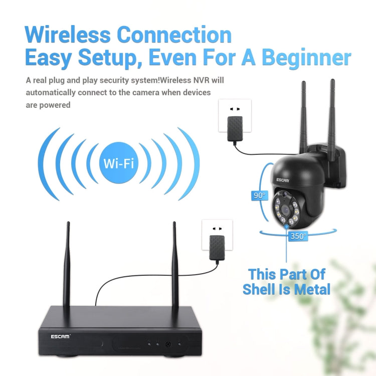 กล้องโดมไร้สาย 8 ช่อง ความละเอียด 3 ล้านพิกเซล ESCAM WNK618 ระบบรักษาความปลอดภัย NVR HD รองรับการตรวจจับการเคลื่อนไหว เสียงสองทาง อินฟราเรดกลางคืนสีเต็ม และการ์ด TF ปลั๊กยุโรป, WNK618