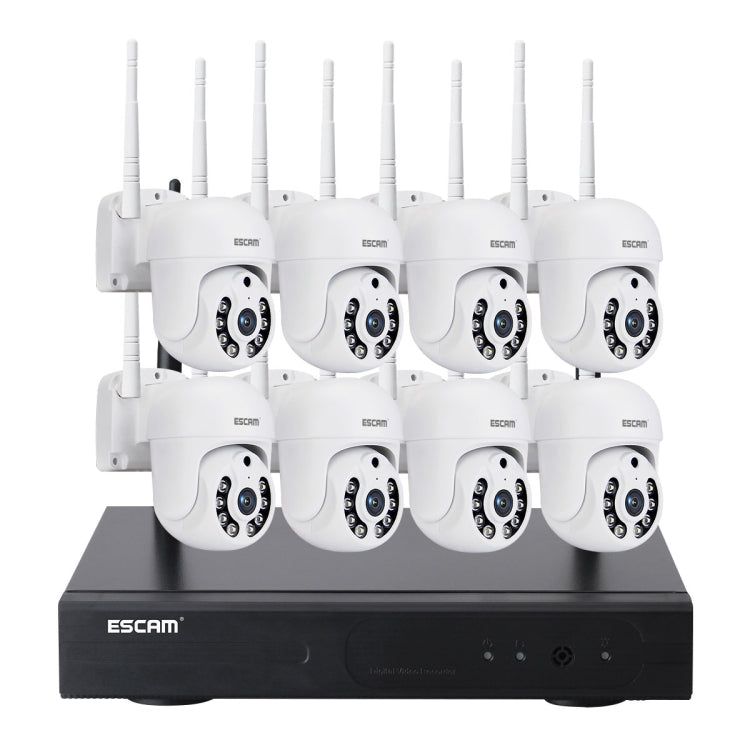 ระบบรักษาความปลอดภัย NVR ไร้สาย 8 ช่อง พร้อมกล้อง IP ไร้สาย 8 ตัว ความละเอียด 3 ล้านพิกเซล ESCAM WNK718 ปลั๊กแบบสหราชอาณาจักร
