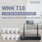 ระบบรักษาความปลอดภัย NVR ไร้สาย 8 ช่อง พร้อมกล้อง IP ไร้สาย 8 ตัว ความละเอียด 3 ล้านพิกเซล ESCAM WNK718 ปลั๊กแบบสหราชอาณาจักร