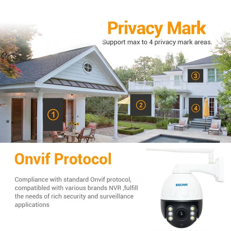 กล้อง IP กันน้ำ ESCAM Q5068 H.265 5MP Pan / Tilt / ซูม 4X WiFi รองรับ ONVIF สองทางพูดคุย & กล้องกลางคืน, ปลั๊ก AU, ปลั๊ก UK, ปลั๊ก US, ปลั๊ก EU, ปลั๊ก AU