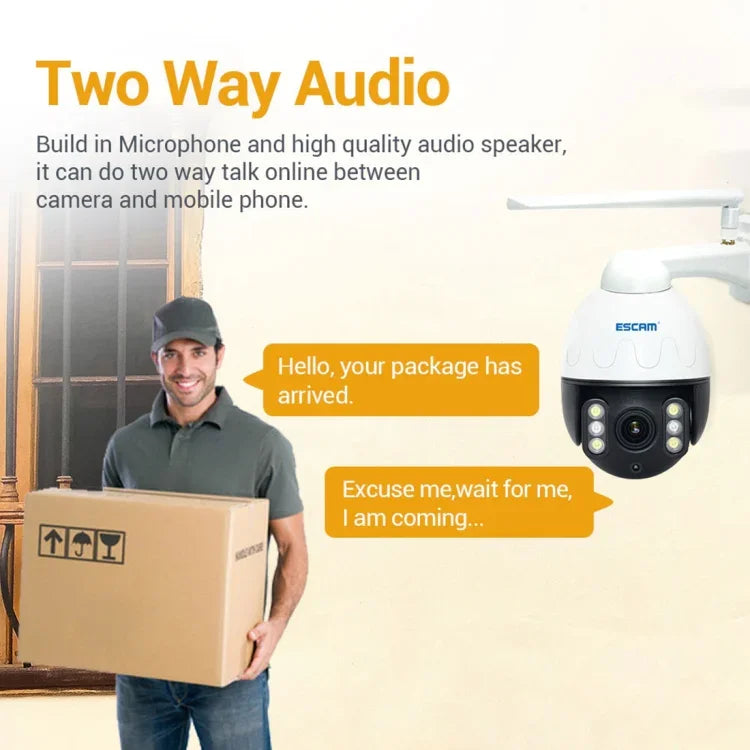 กล้อง IP กันน้ำ ESCAM Q5068 H.265 5MP Pan / Tilt / ซูม 4X WiFi รองรับ ONVIF สองทางพูดคุย & กล้องกลางคืน, ปลั๊ก AU, ปลั๊ก UK, ปลั๊ก US, ปลั๊ก EU, ปลั๊ก AU