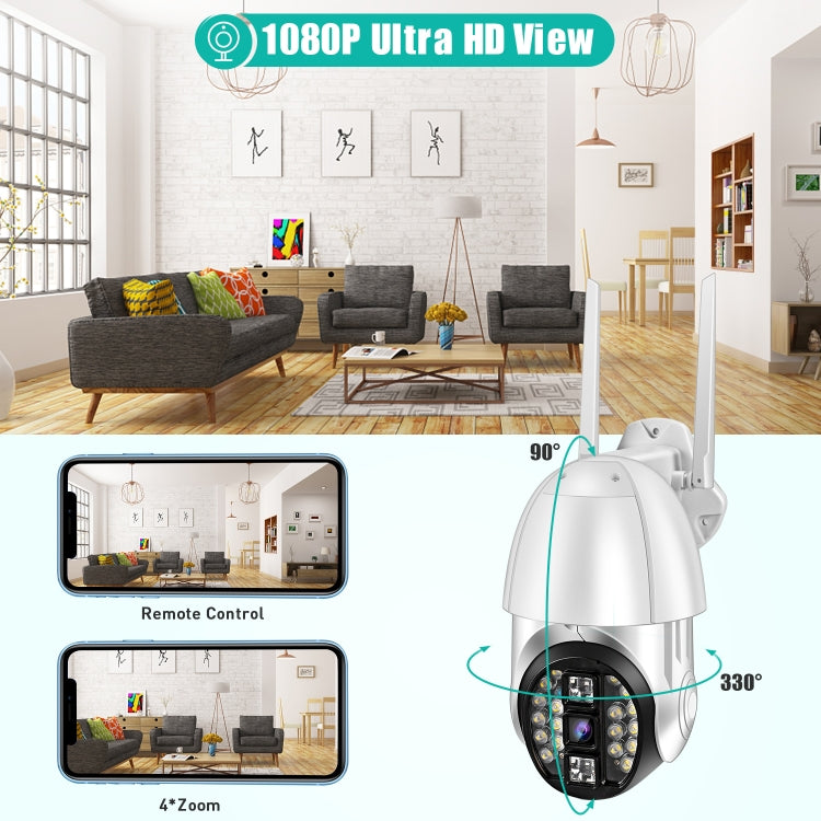 QX33 กล้องพาโนรามา PTZ 360 องศา ความละเอียด 1080P WIFI, รองรับภาพสีเต็มรูปแบบกลางวันและกลางคืน & สื่อสารสองทาง & แจ้งเตือนตรวจจับการเคลื่อนไหว & เล่นวิดีโอ & การ์ด TF 64GB, ปลั๊กออสเตรเลีย, QX33