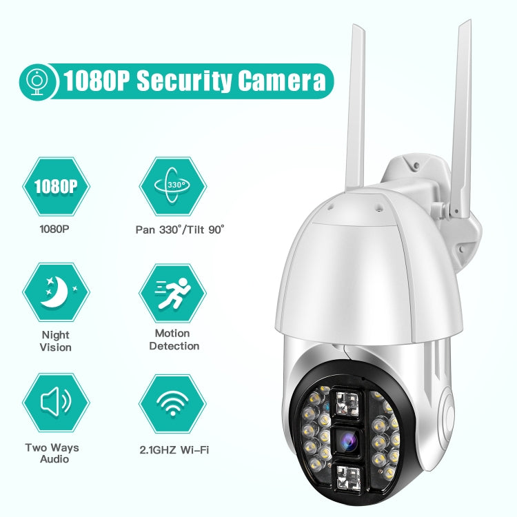 QX33 กล้องพาโนรามา PTZ 360 องศา ความละเอียด 1080P WIFI, รองรับภาพสีเต็มรูปแบบกลางวันและกลางคืน & สื่อสารสองทาง & แจ้งเตือนตรวจจับการเคลื่อนไหว & เล่นวิดีโอ & การ์ด TF 64GB, ปลั๊กออสเตรเลีย, QX33