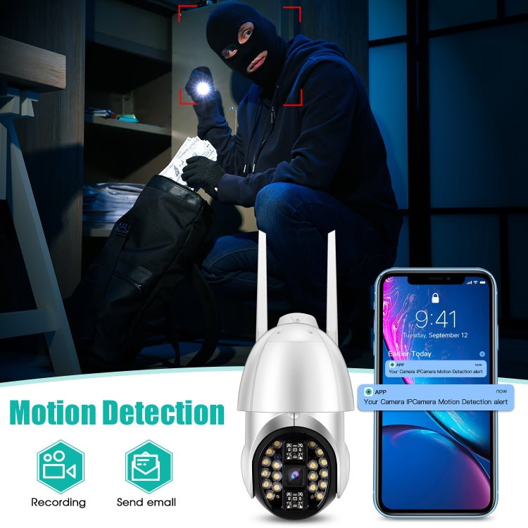 QX33 กล้องพาโนรามา PTZ 360 องศา ความละเอียด 1080P WIFI, รองรับภาพสีเต็มรูปแบบกลางวันและกลางคืน & สื่อสารสองทาง & แจ้งเตือนตรวจจับการเคลื่อนไหว & เล่นวิดีโอ & การ์ด TF 64GB, ปลั๊กออสเตรเลีย, QX33