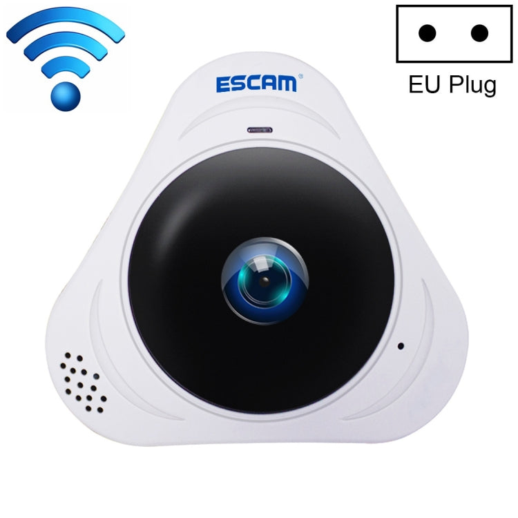 กล้อง IP WiFi ESCAM Q8 960P เลนส์ฟิชอาย 360 องศา 1.3MP รองรับการตรวจจับการเคลื่อนไหว / มองเห็นในที่มืด, ระยะอินฟราเรด 5-10 เมตร, ปลั๊ก AU, ปลั๊ก US, ปลั๊ก EU, ปลั๊ก UK