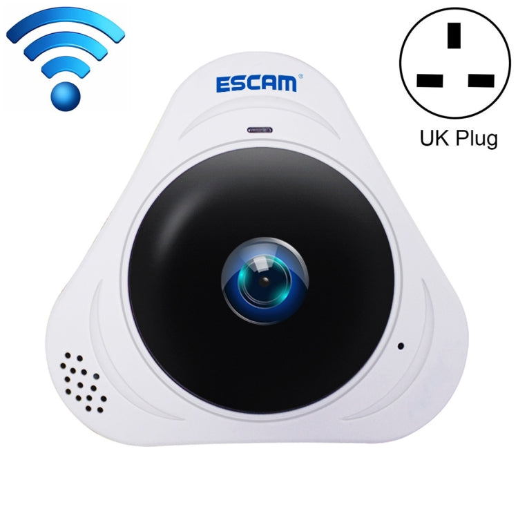 กล้อง IP WiFi ESCAM Q8 960P เลนส์ฟิชอาย 360 องศา 1.3MP รองรับการตรวจจับการเคลื่อนไหว / มองเห็นในที่มืด, ระยะอินฟราเรด 5-10 เมตร, ปลั๊ก AU, ปลั๊ก US, ปลั๊ก EU, ปลั๊ก UK