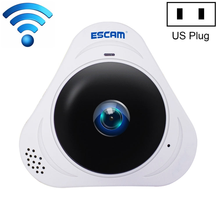กล้อง IP WiFi ESCAM Q8 960P เลนส์ฟิชอาย 360 องศา 1.3MP รองรับการตรวจจับการเคลื่อนไหว / มองเห็นในที่มืด, ระยะอินฟราเรด 5-10 เมตร, ปลั๊ก AU, ปลั๊ก US, ปลั๊ก EU, ปลั๊ก UK