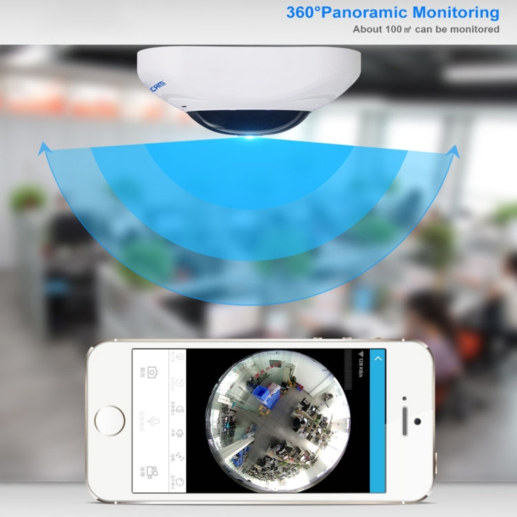 กล้อง IP WiFi ESCAM Q8 960P เลนส์ฟิชอาย 360 องศา 1.3MP รองรับการตรวจจับการเคลื่อนไหว / มองเห็นในที่มืด, ระยะอินฟราเรด 5-10 เมตร, ปลั๊ก AU, ปลั๊ก US, ปลั๊ก EU, ปลั๊ก UK