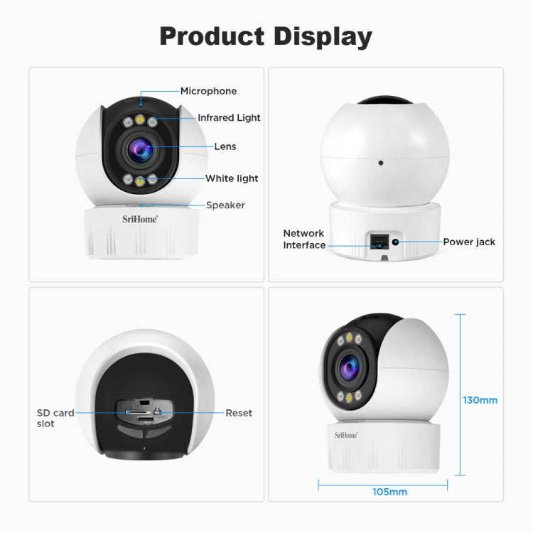 ระบบกล้องรักษาความปลอดภัยบ้านไร้สาย SriHome SH046 ความละเอียด 4.0 ล้านพิกเซล FHD ประหยัดพลังงาน, SH046