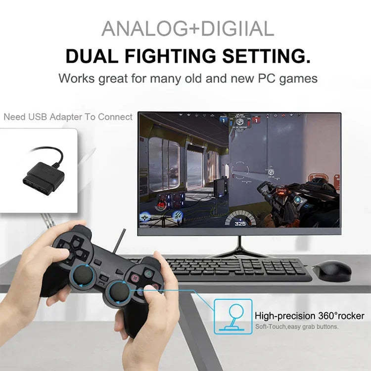 จอยแพดสั่นสองจังหวะ จอยเกมมีสายสำหรับ PS2