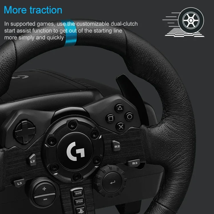 พวงมาลัยเกม Logitech G923 พร้อมแป้นเหยียบและคันเกียร์สำหรับ PS5 / PS4 / PC, G923