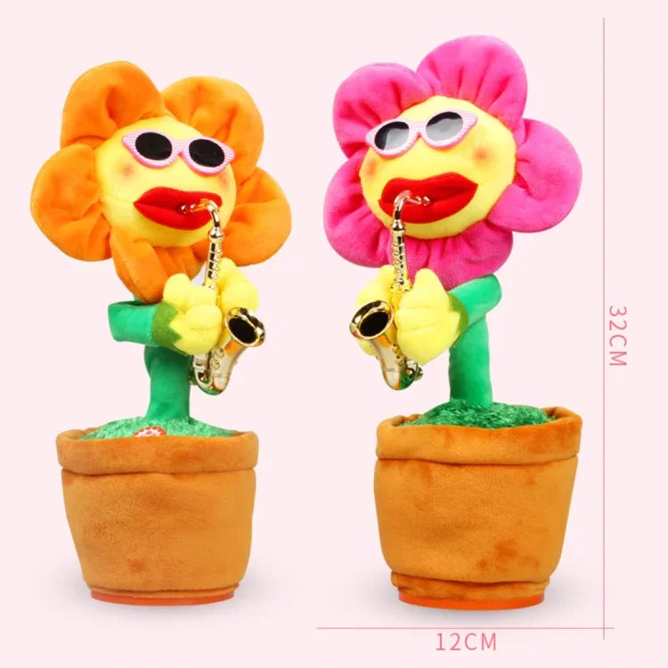 ของเล่นตุ๊กตาผ้าบลูทูธสไตล์แซกโซโฟน Sunflower สำหรับเด็กและผู้ใหญ่ รองรับการชาร์จ USB และแบตเตอรี่