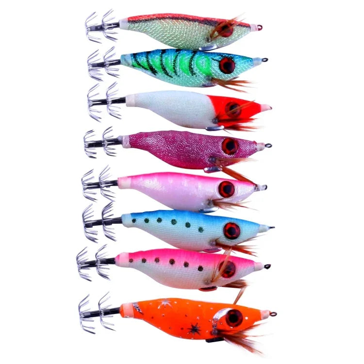 HENGJIA HENG JIA SJ011 ชุดเหยื่อปลาหมึกพลาสติกแข็งเรืองแสง 8-in-1 ขนาด 10 ซม. อุปกรณ์ตกปลา สีสุ่ม
