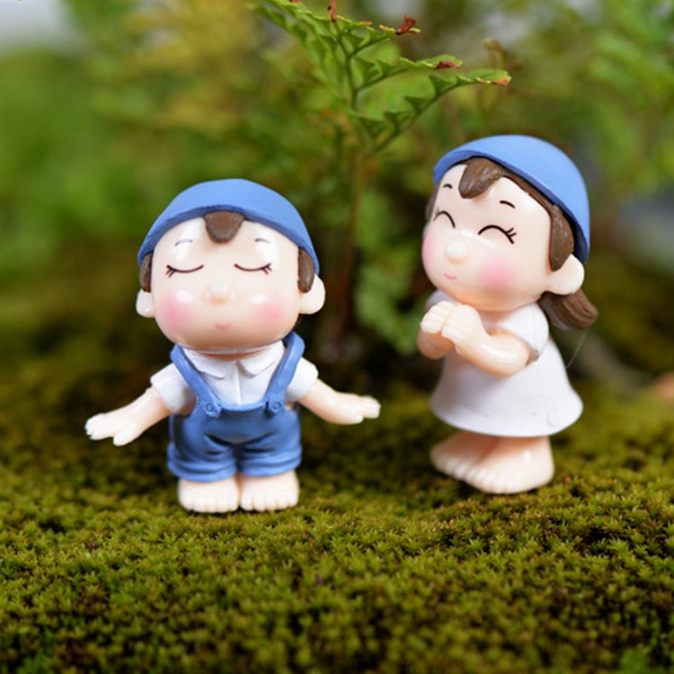 ตุ๊กตาตกแต่งบ้านสวนรอยยิ้มคู่รัก มอสส์ภูมิทัศน์จิ๋ว ตกแต่ง PVC รอยยิ้มคู่รักสีน้ำเงิน