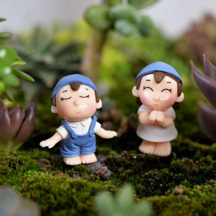 ตุ๊กตาตกแต่งบ้านสวนรอยยิ้มคู่รัก มอสส์ภูมิทัศน์จิ๋ว ตกแต่ง PVC รอยยิ้มคู่รักสีน้ำเงิน