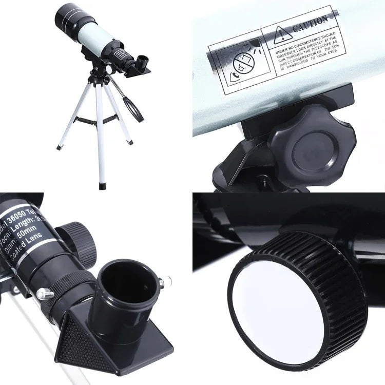 F36050 กล้องโทรทรรศน์ดาราศาสตร์พกพาคุณภาพสูงพร้อมขาตั้งอลูมิเนียมอัลลอยด์ (สีเงิน), F36050