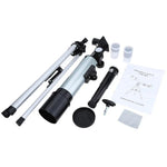 F36050 กล้องโทรทรรศน์ดาราศาสตร์พกพาคุณภาพสูงพร้อมขาตั้งอลูมิเนียมอัลลอยด์ (สีเงิน), F36050
