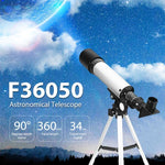 F36050 กล้องโทรทรรศน์ดาราศาสตร์พกพาคุณภาพสูงพร้อมขาตั้งอลูมิเนียมอัลลอยด์ (สีเงิน), F36050